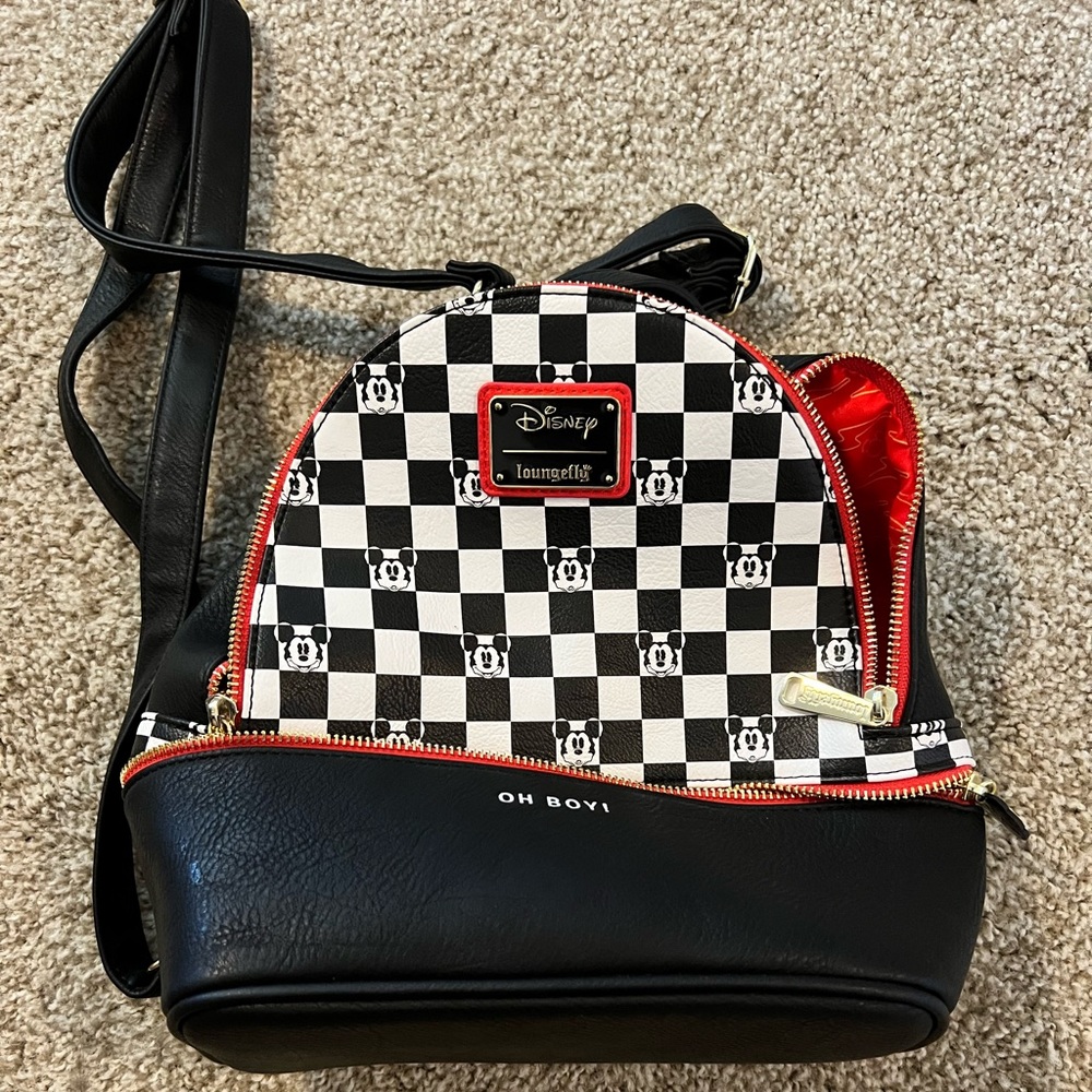 Loungefly Black, White & Red Mickey Checkerboard Mini Backpack